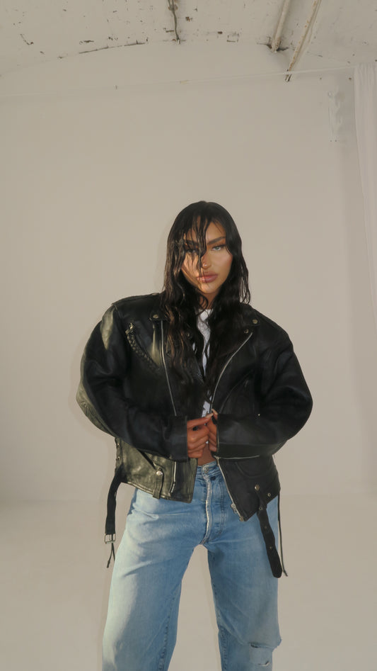 "AMARA" CLASSIC BLACK VINTAGE LEATHER JACKET